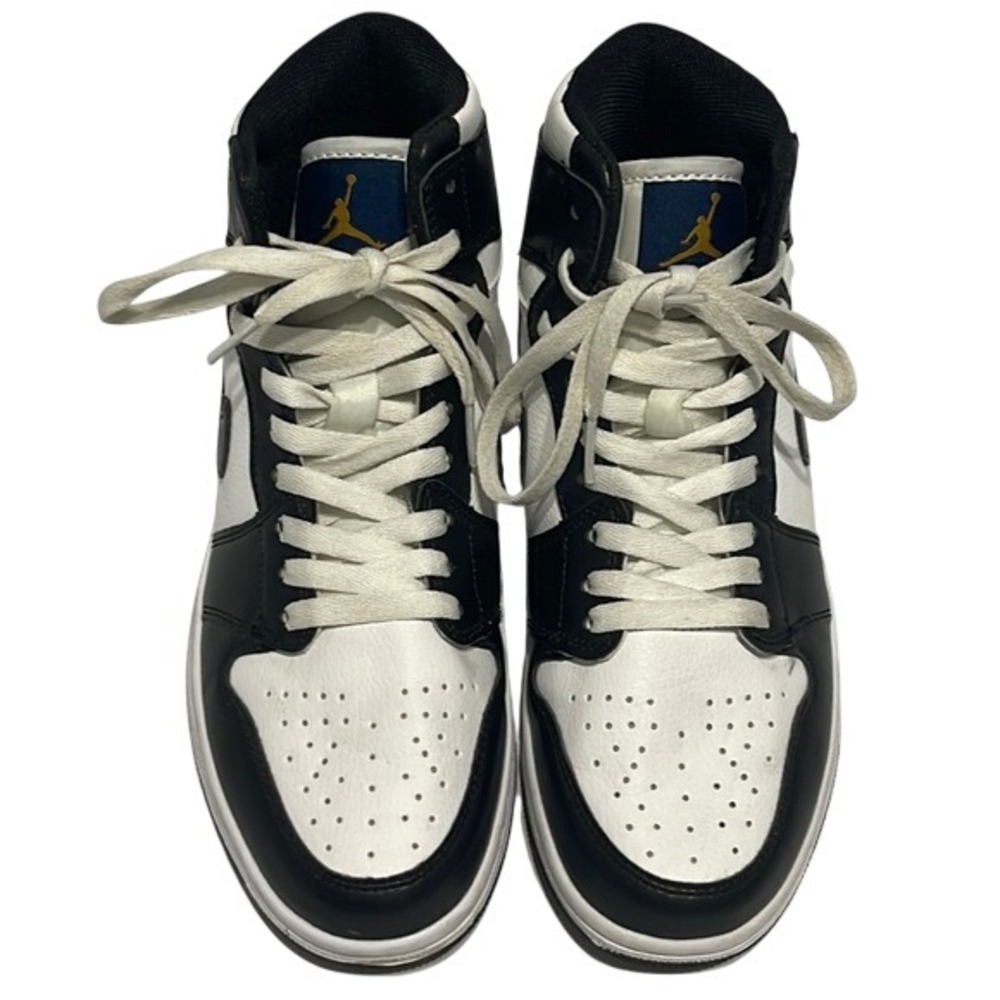 Jordan 1 Mid‎ Black White Panda Gold Jumpman Blue Tongue Tag Sneakers Mens